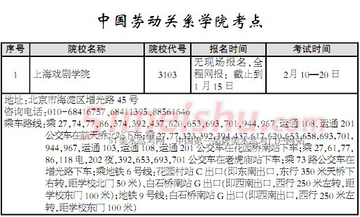 艺术院校2014年在北京艺术类校考单招时间安排（中国劳动关系学院考点）