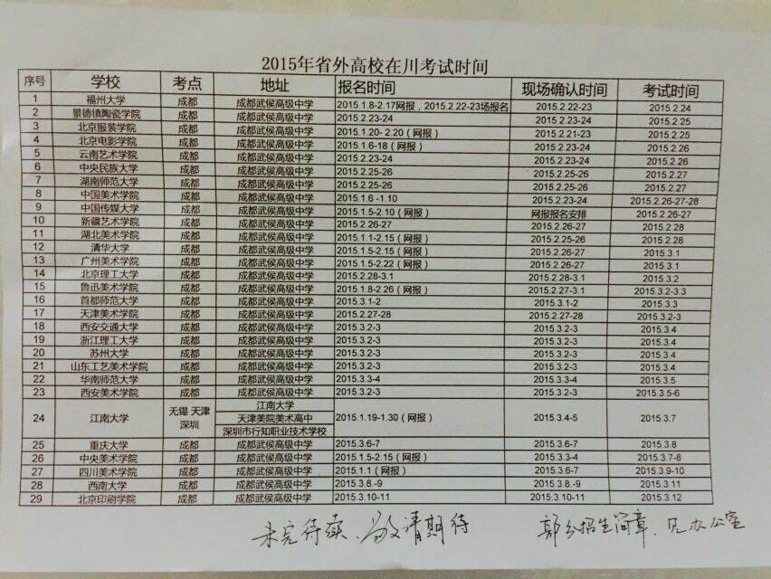 2015年四川省美术校考单招时间安排表
