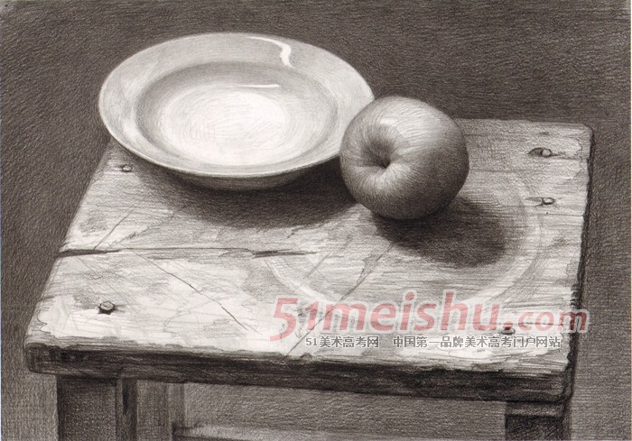 《黄楠素描静物经典教程》凳子盘子苹果静物素描
