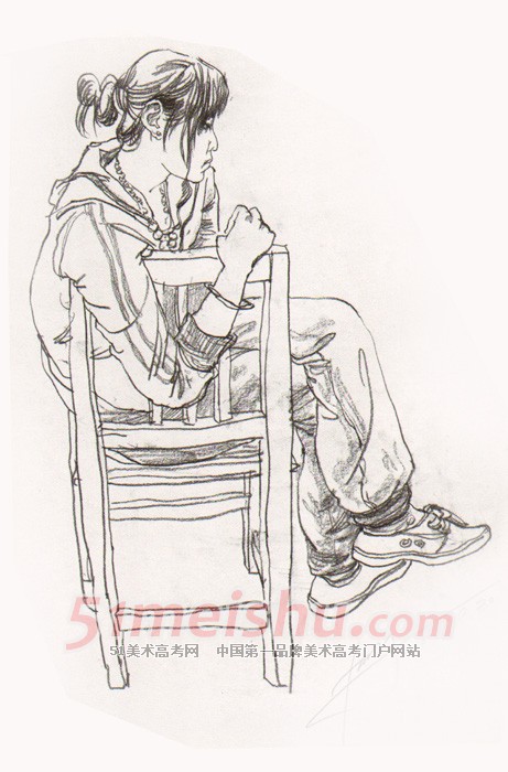 《权威范本-速写卷2》女青年坐姿速写写生作品