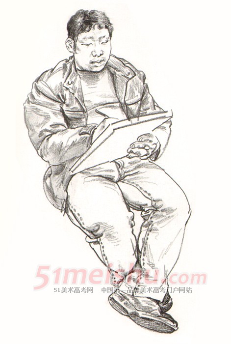 《权威范本-速写卷1》男青年坐姿速写写生作品